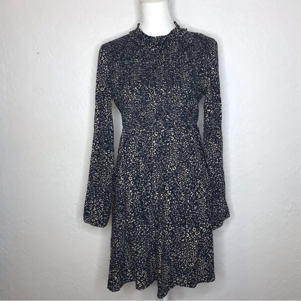 Zara Floral Ruffle Mock Neck Smocked Bodice Dress